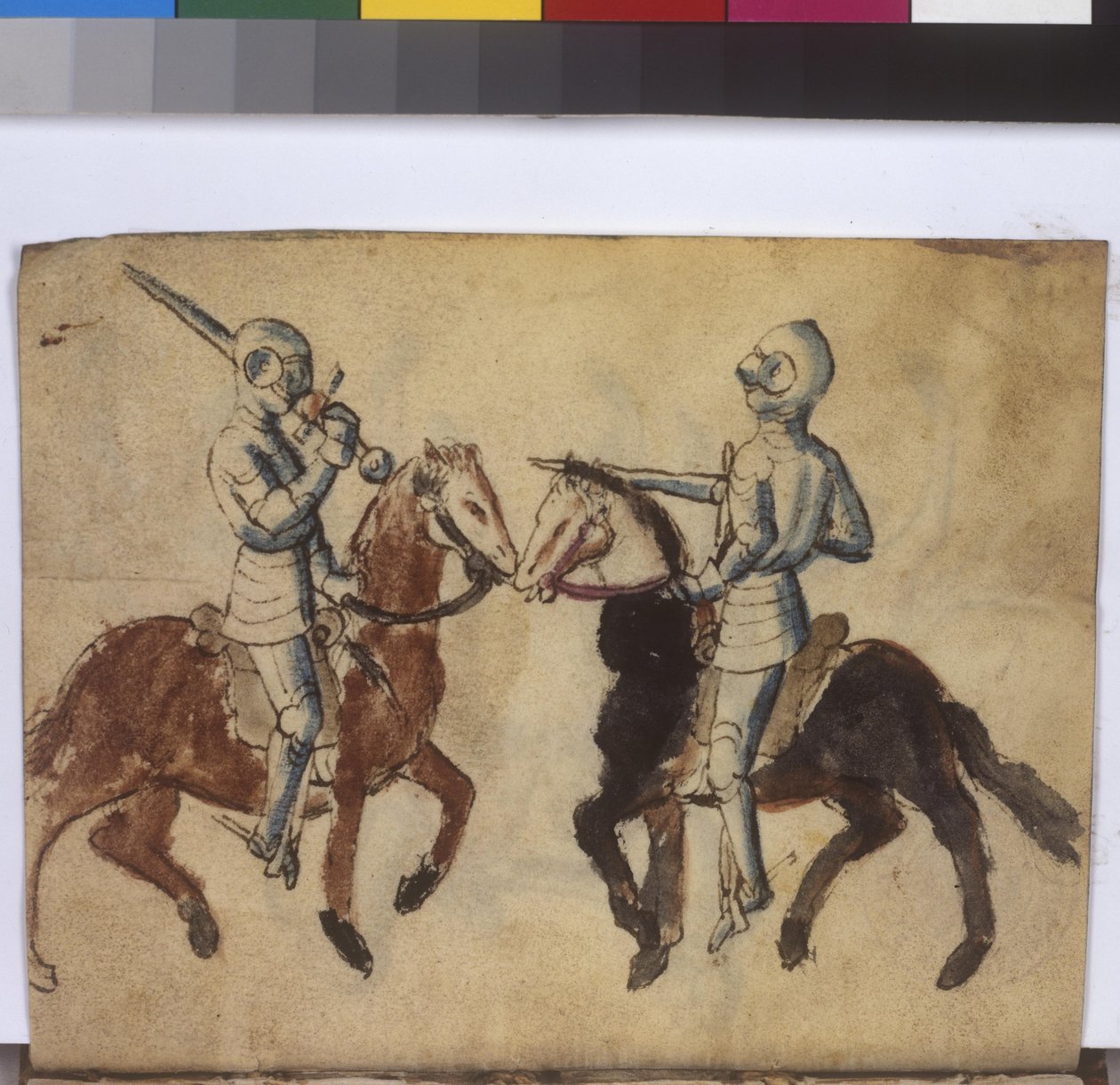 Helside: fægtningsscene til hest, midten af det 15. århundrede (pen og pensel) af Erich Lessing