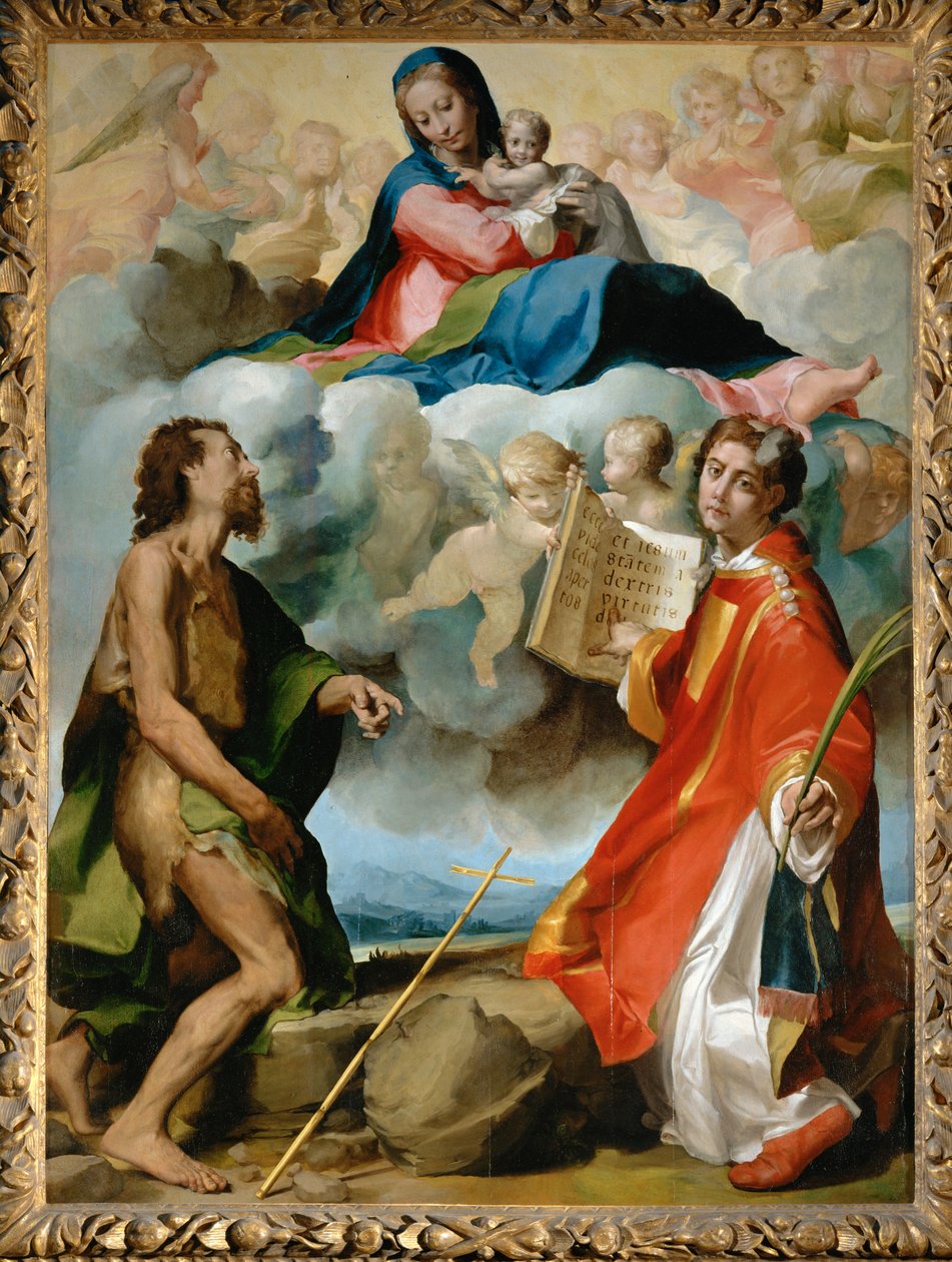 La Vierge glorieuse entre Saint Jean-Baptiste et Saint Etienne - Jomfruen i herlighed mellem Sankt Johannes Døber og Sankt Stefan... af Erich Lessing