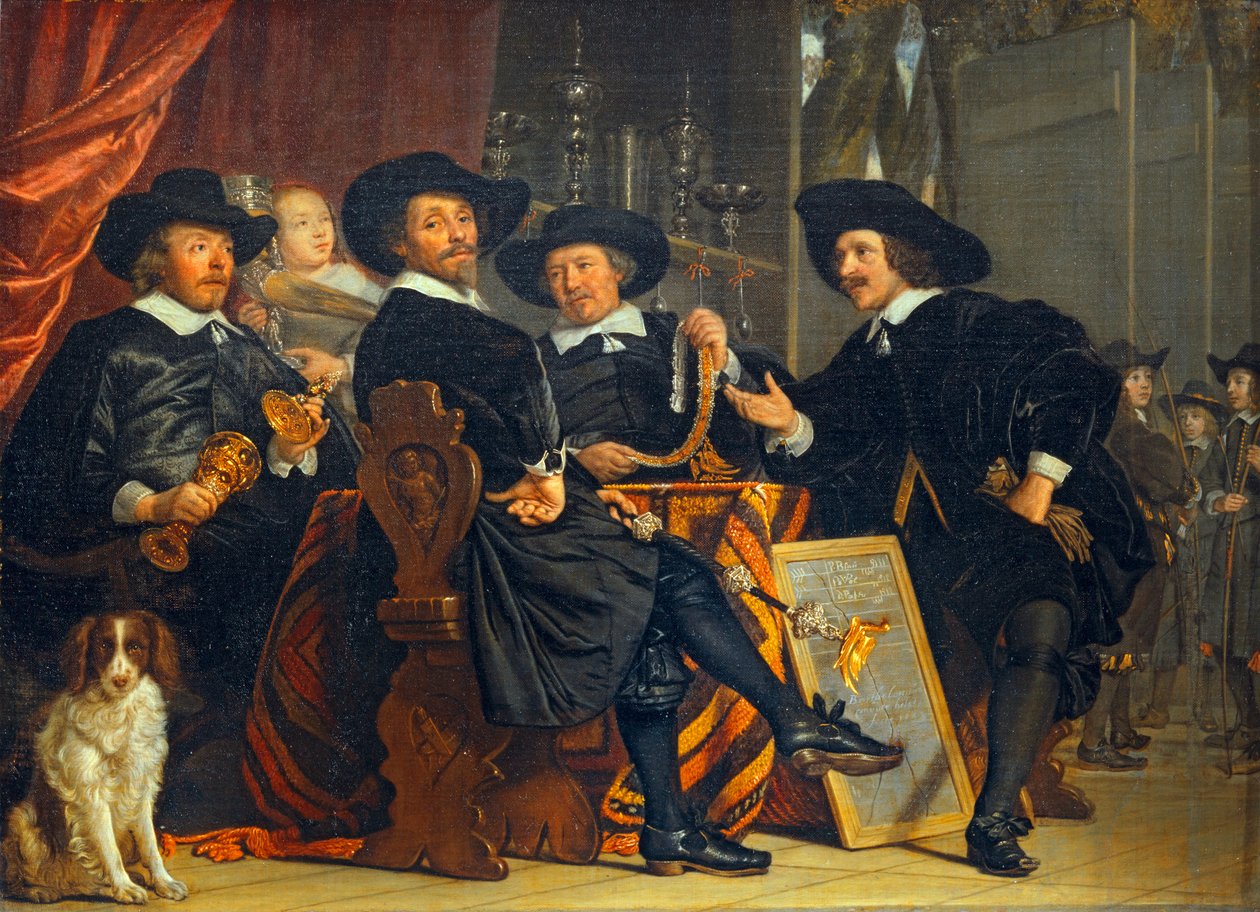 Lederne af broderskabet af armbrøstskytter fra Sankt Sebastian, der tilhører Amsterdams borgergarde ... af Erich Lessing