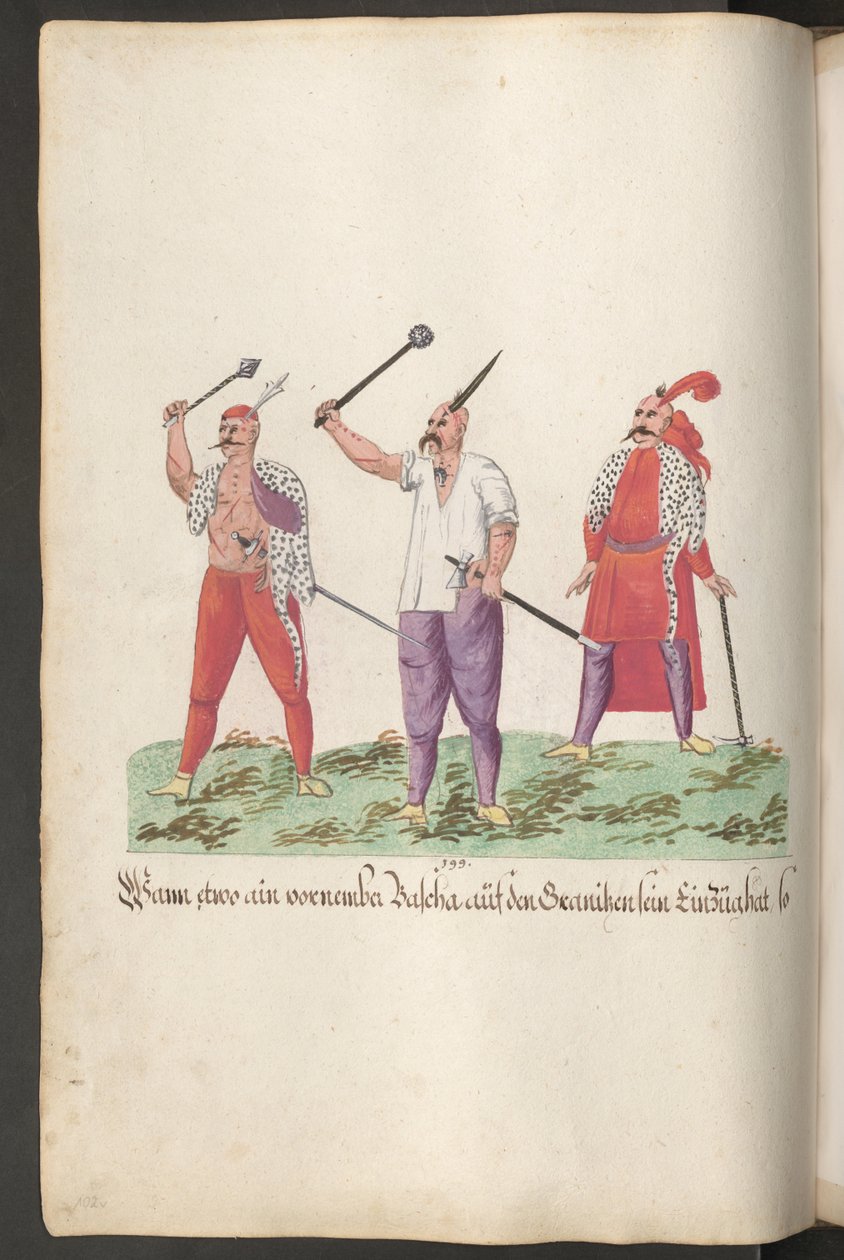 Tyrkiske soldater viser selvpåførte skader pådraget til ære for en pasha af Erich Lessing