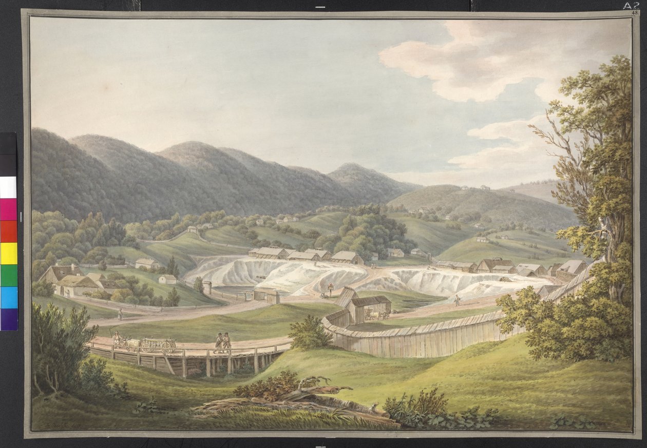 Udsigt over saltværket ved Rhonaszek, Ungarn, Marmaros amt af Erich Lessing