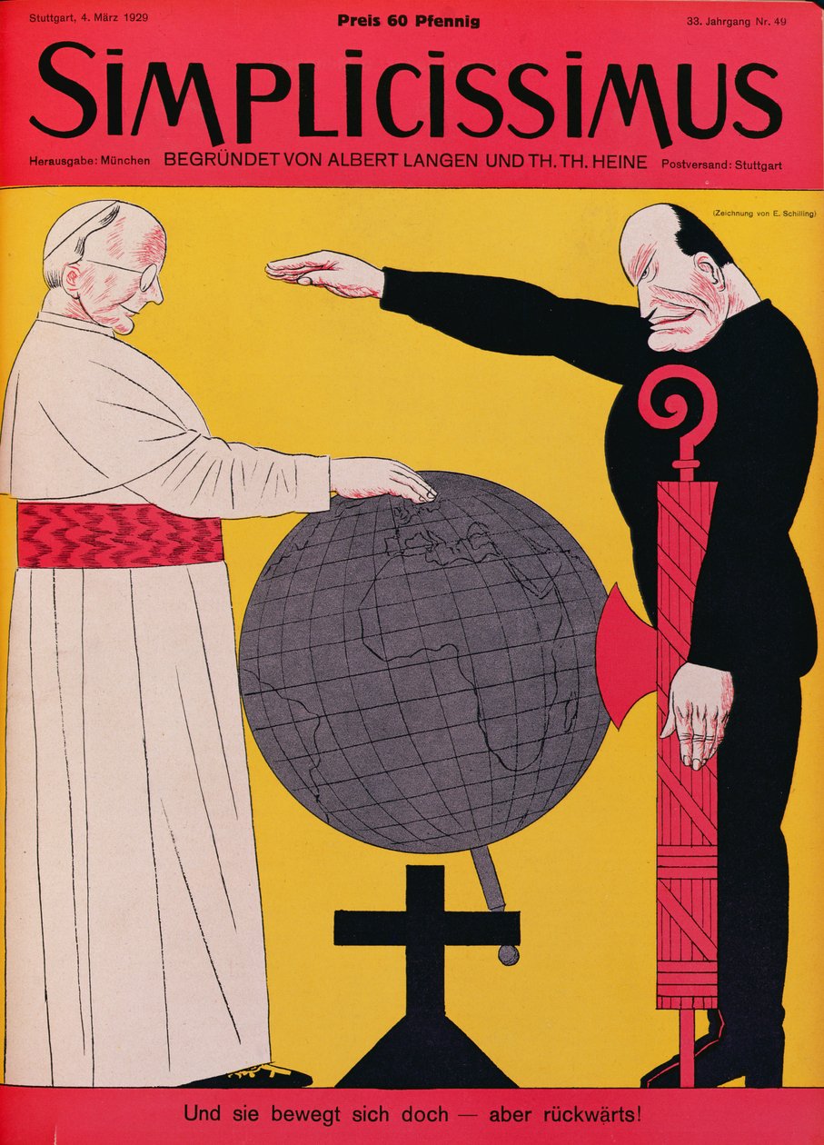 Pave Pius XI (1857-1939) og Mussolini (1883-1945) på tidspunktet for Laterantraktaten i 1929, forsideillustration af magasinet 
