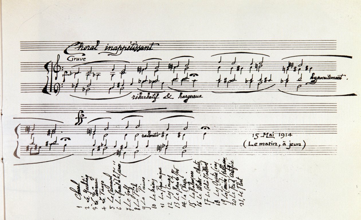 Detalje af musikalsk partitur af Sport og underholdning af Erik Satie af Erik Satie