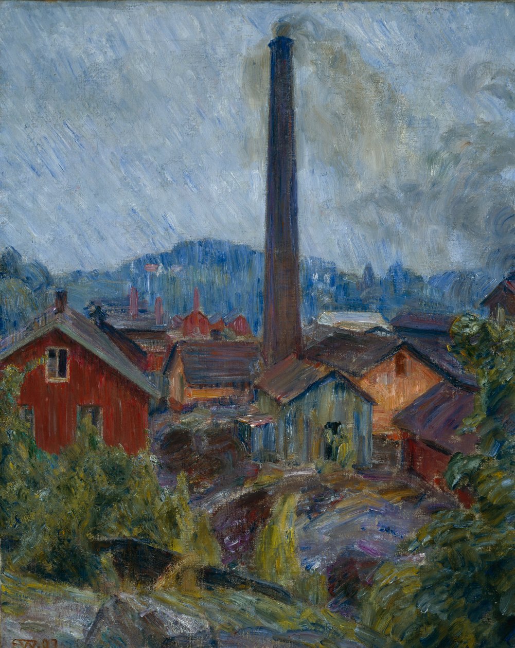 Fabriksbygninger ved Lysaker af Erik Theodor Werenskiold