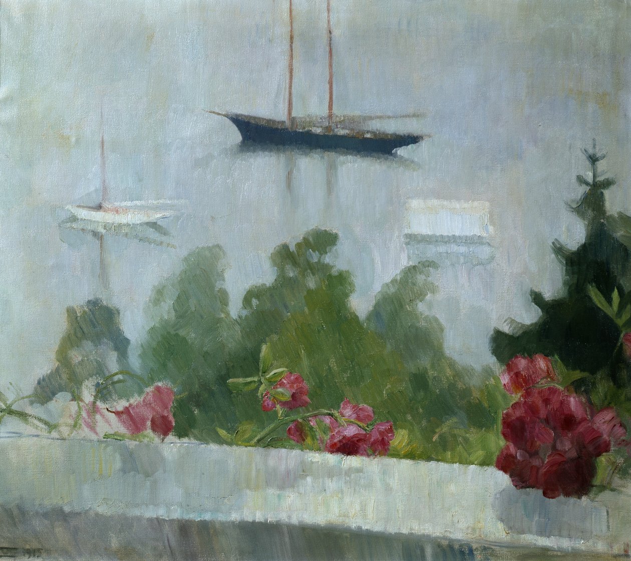 Båden, blomster på verandaen af Erik Theodor Werenskiold