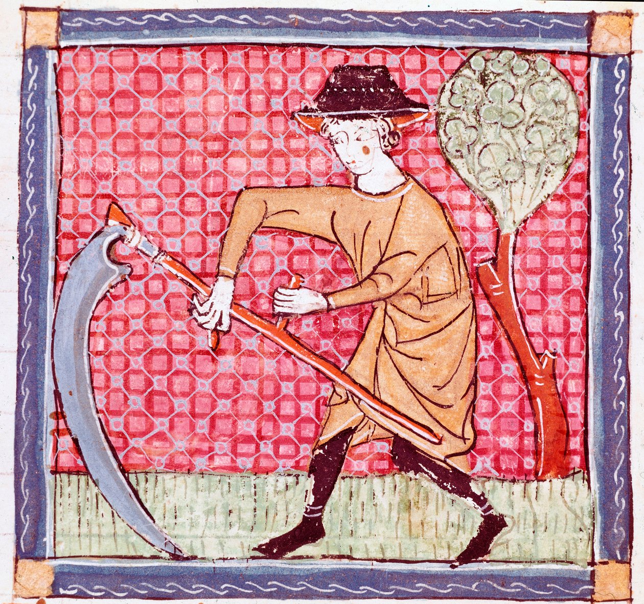 juni: en bonde holder en segl. Miniature taget fra "Breviaire d