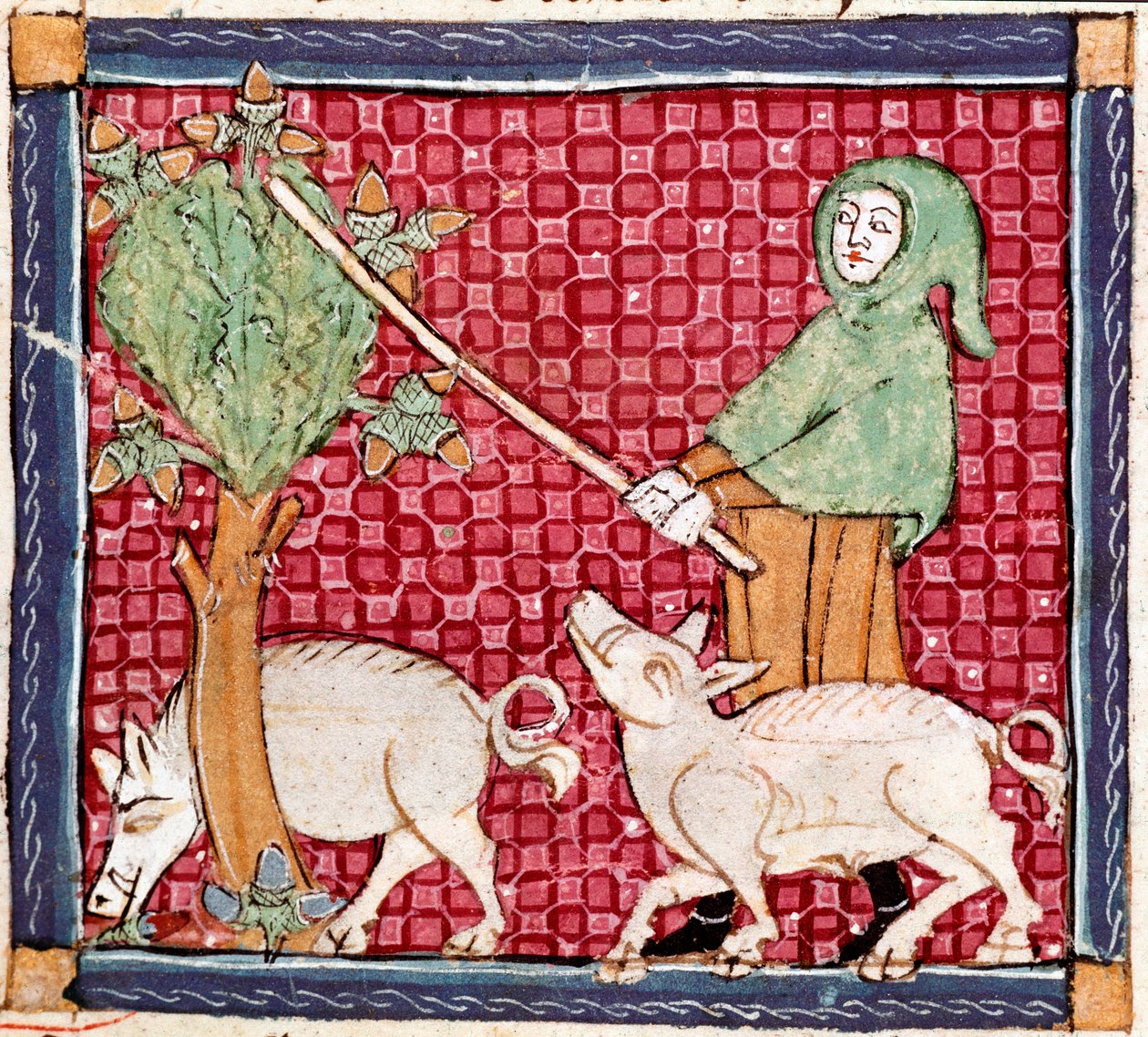 September: grise spiser agern. Miniature taget fra "Breviaire d