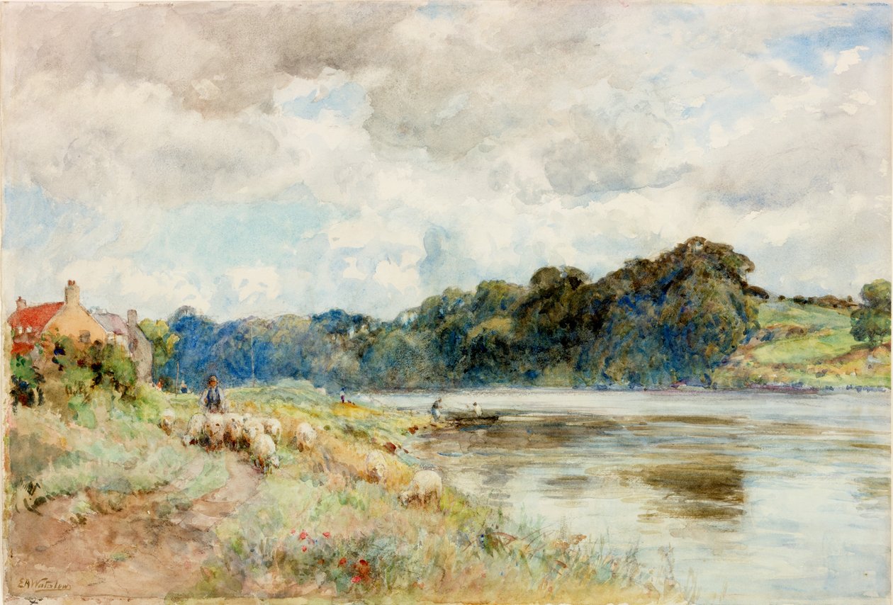 On the Coquet (blyant og akvarel på pap) af Ernest Albert Waterlow