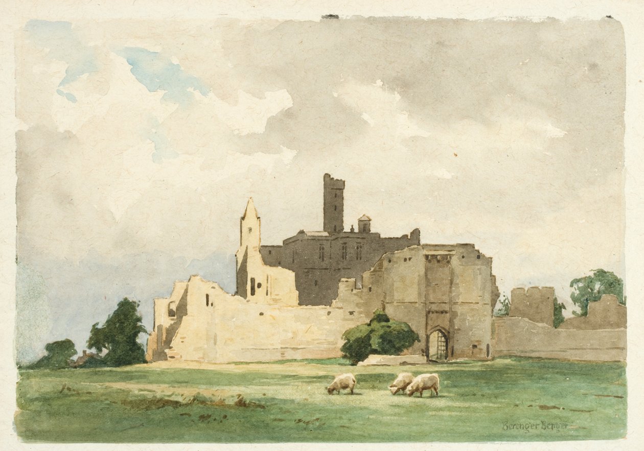 Warkworth Castle (blyant og akvarel på papir) af Ernest Benger or Berenger