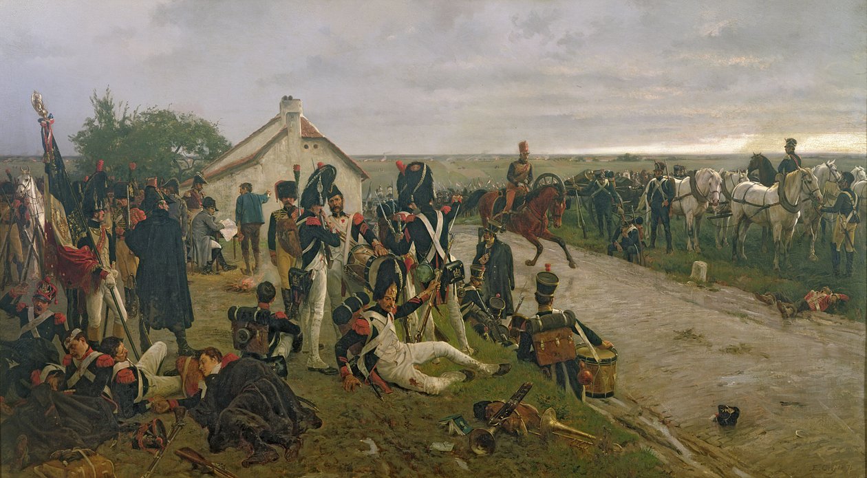 Morgenen i slaget ved Waterloo: Franskmændene afventer Napoleons ordre, 1876 af Ernest Crofts