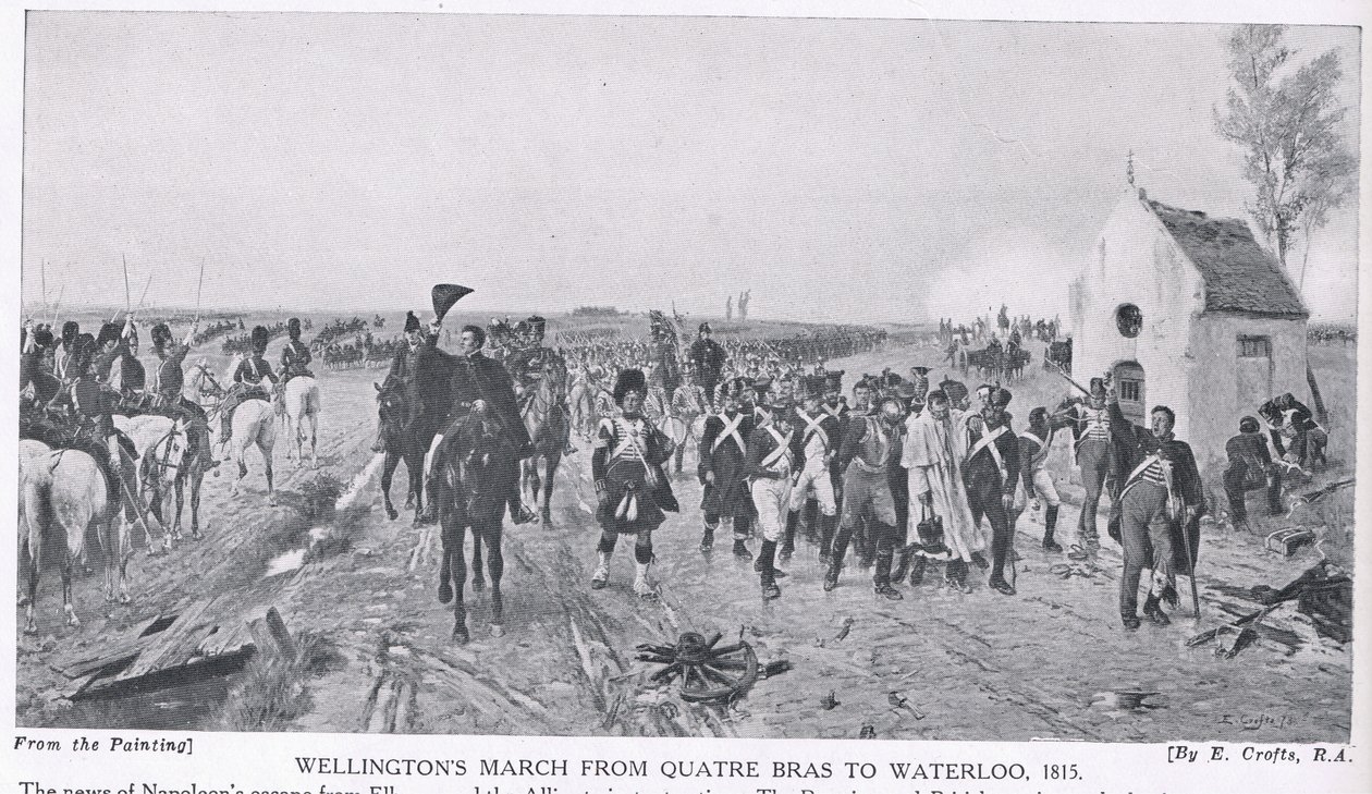 Wellingtons march fra Quatre Bras til Waterloo, 1815, illustration fra "Hutchinson