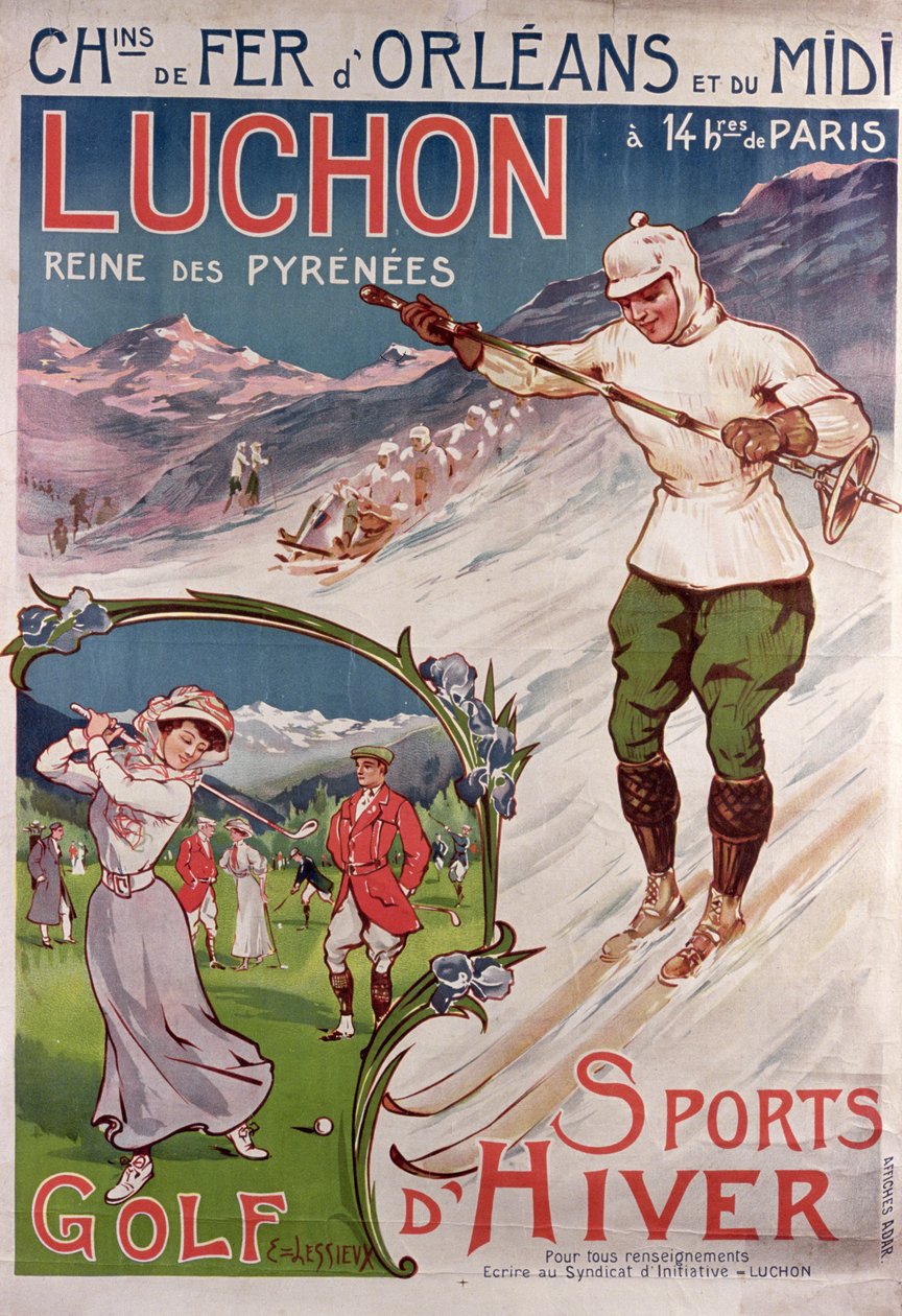 Plakat, der reklamerer for feriestedet "Luchon" med "Chemins de Fer d