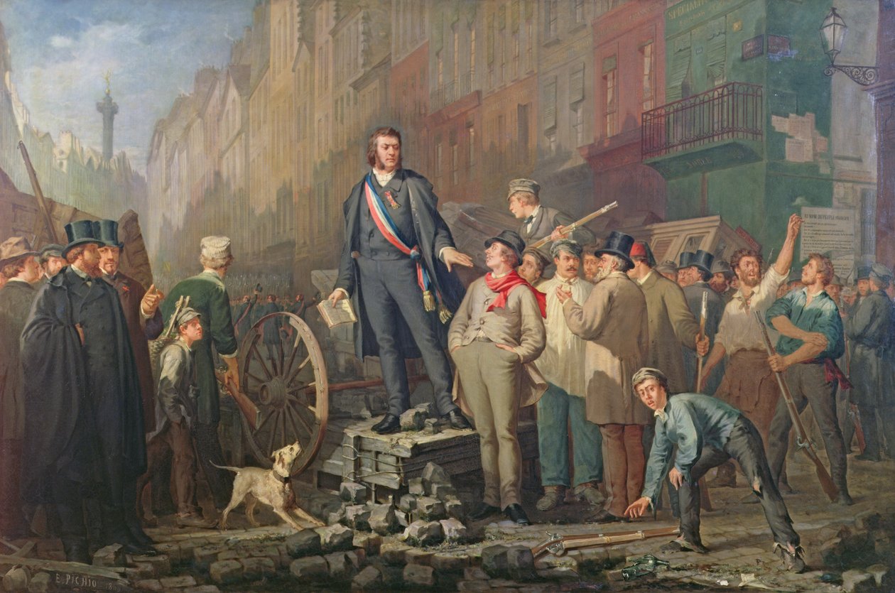 Alphonse Baudin på barrikaden af Faubourg Saint-Antoine, 3. december 1851 af Ernest Louis Pichio