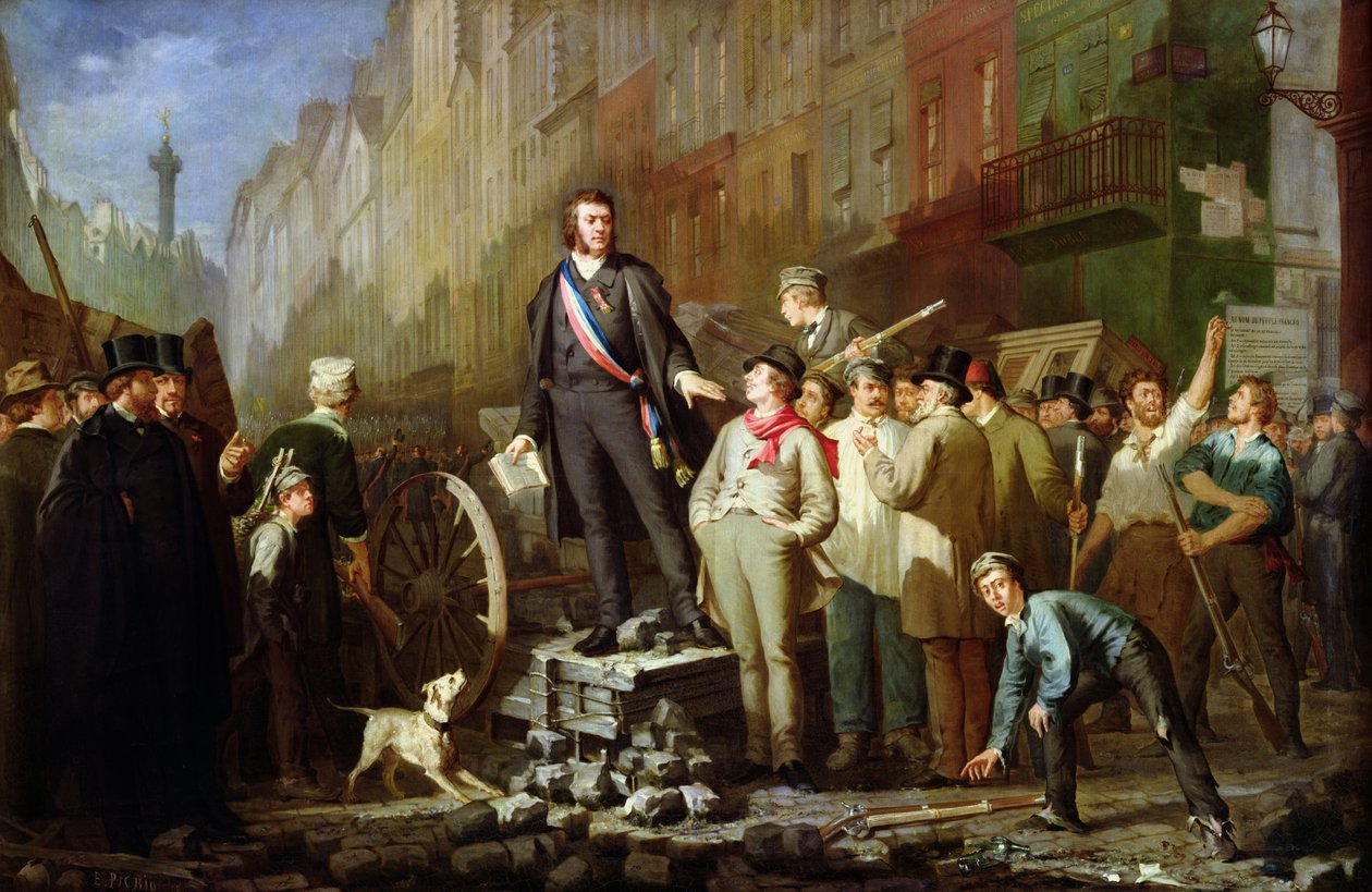 Alphonse Baudin på barrikaden i Faubourg Saint-Antoine, 3. december 1851 af Ernest Louis Pichio