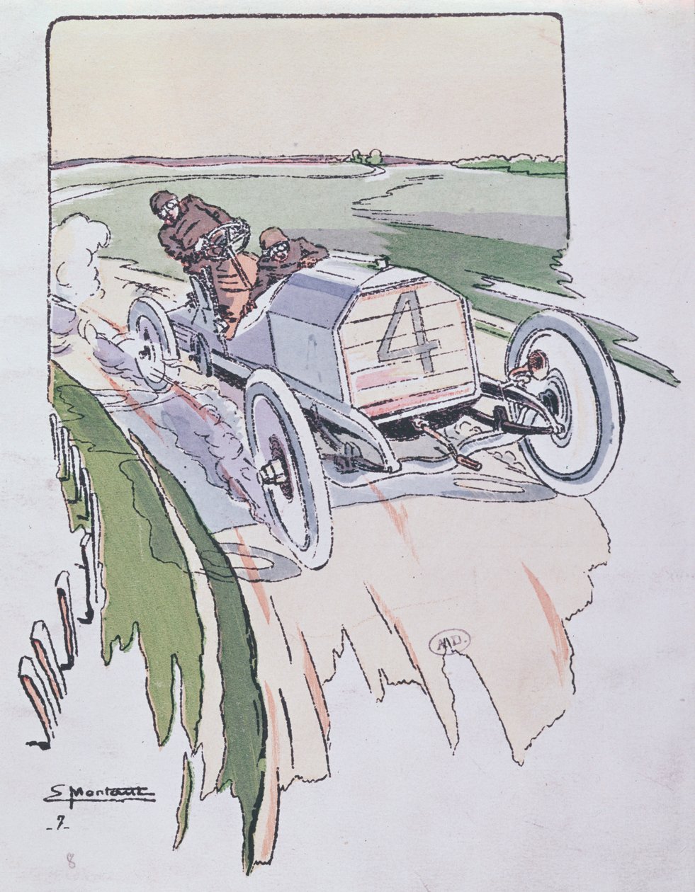 Camille Jenatzy i sin Mercedes, der konkurrerede i Gordon-Bennett-løbet i 1903, ca. 1910 af Ernest Montaut