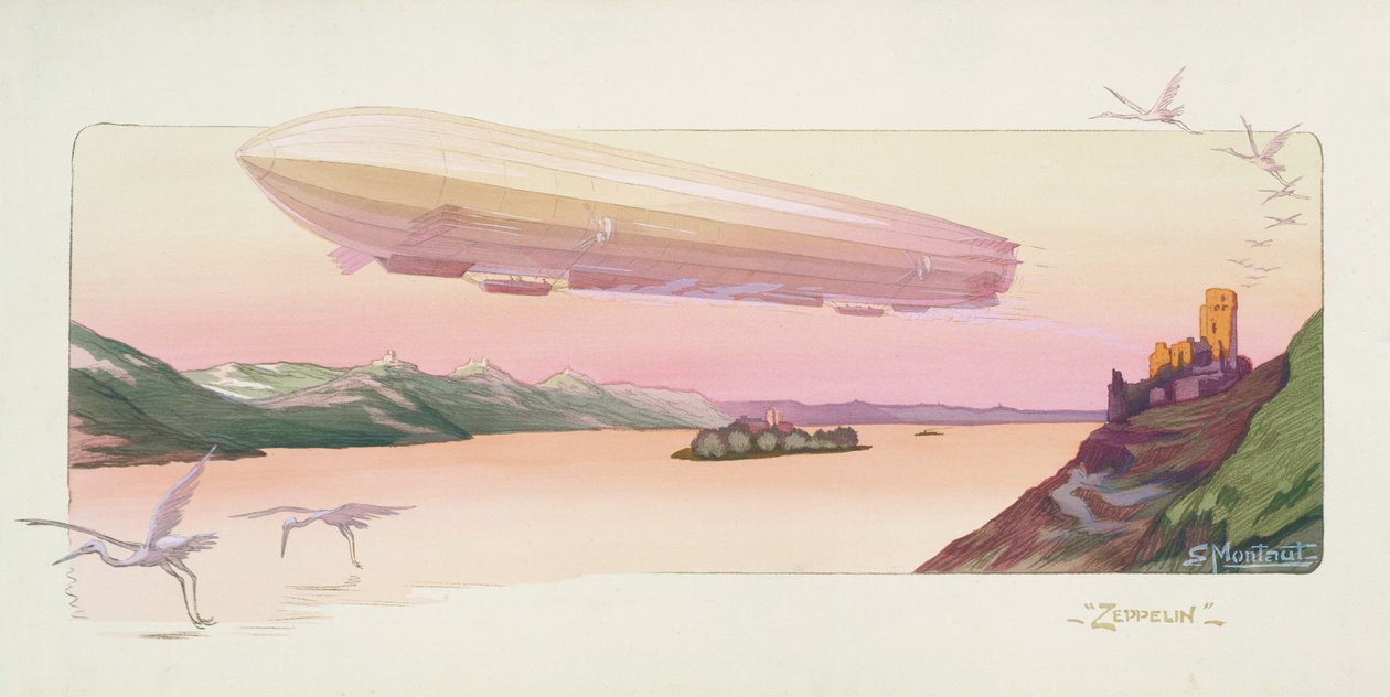 Zeppelin, udgivet Paris, 1914 (stenciltryk) af Ernest Montaut