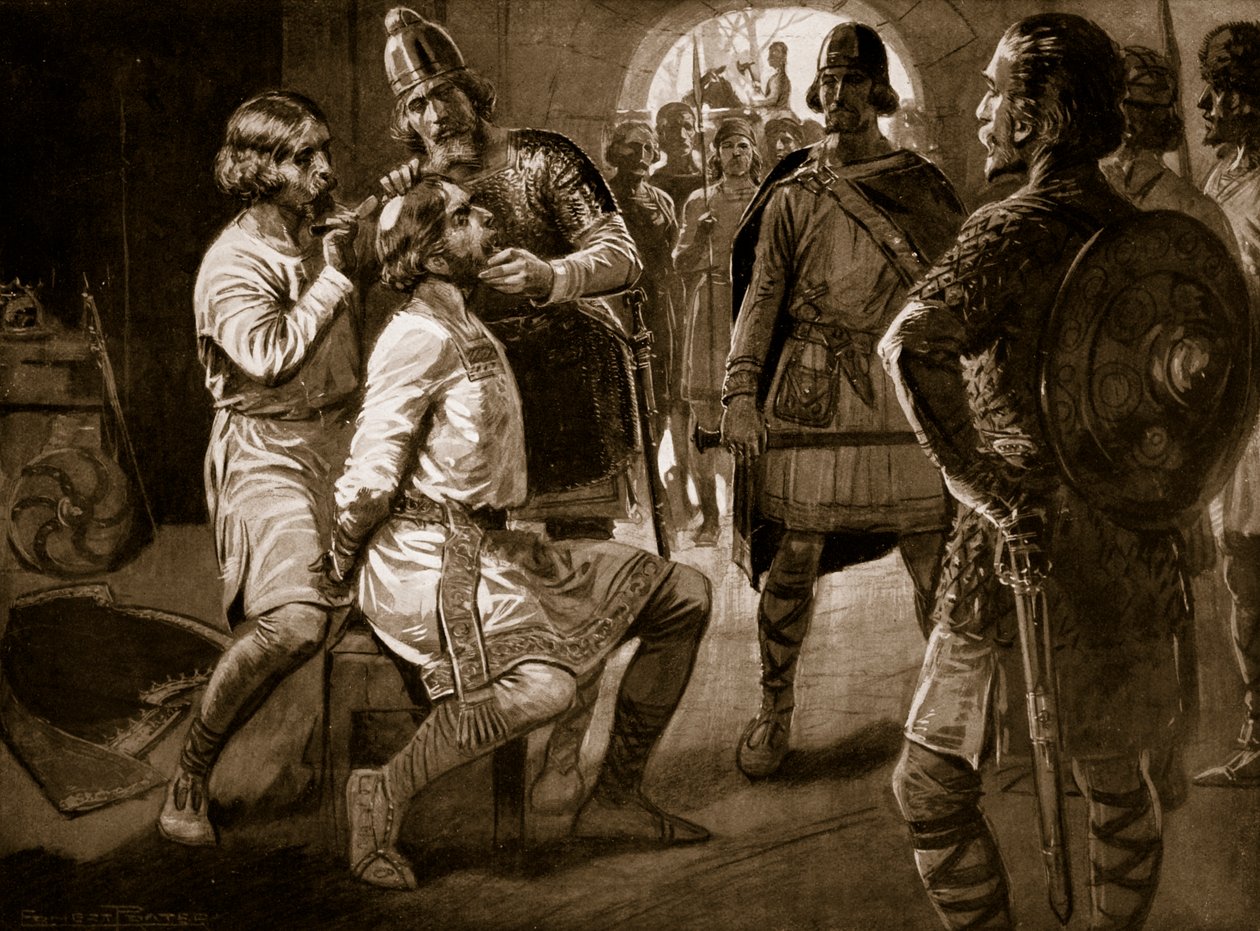 Ceolwulf, konge af Northumbria, bliver tvangsklippet, 731, illustration fra "Hutchinson
