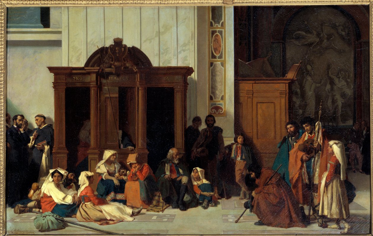 En skriftestol fra Peterskirken i Rom, påskesøndag Maleri af Emile Ernest Hillemacher (1818-1887) 1847 søn. 0,68x1,05 m Paris, Musee d