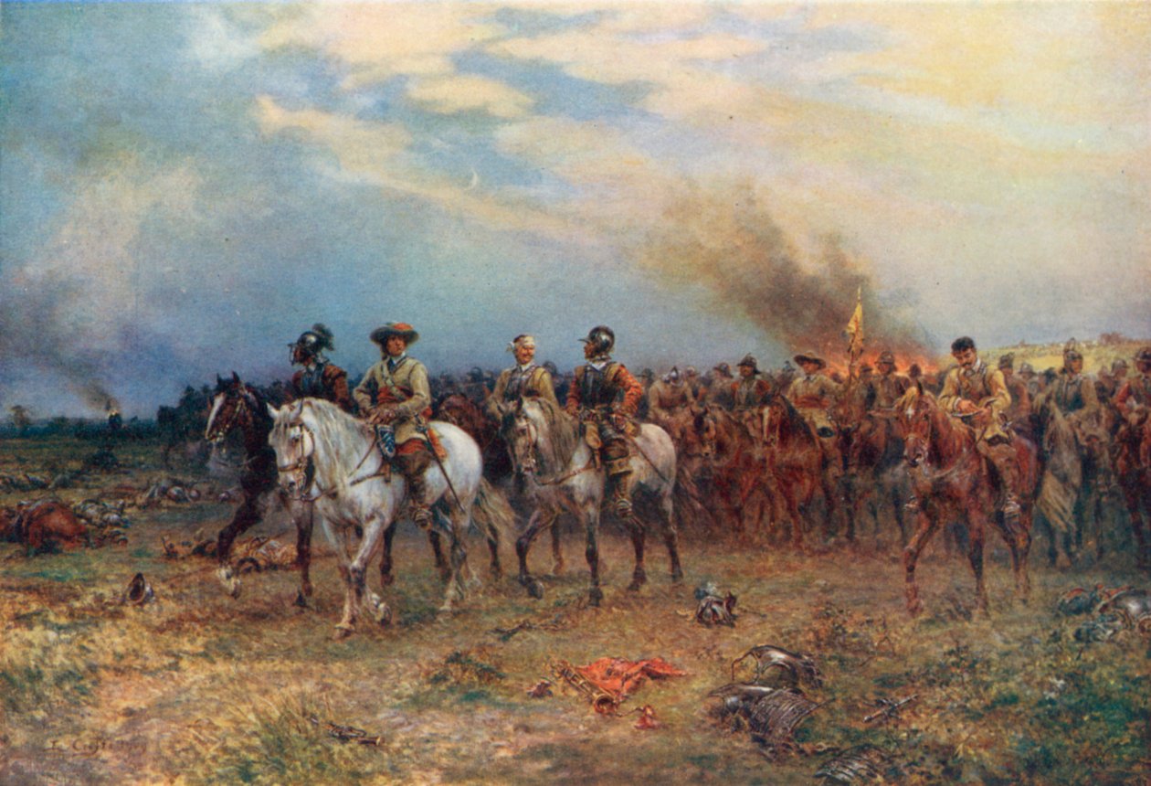 Cromwell ved Marston Moor (farvelitografi) af Ernest (after) Crofts