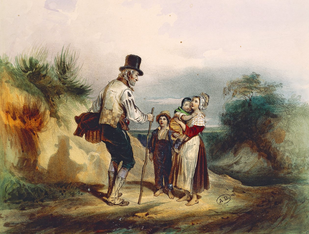 Genvejen, illustration af akvarel af Ernest Grenier til Les Miserables af Victor Hugo (1802-1885) af Ernest (after) Grenier
