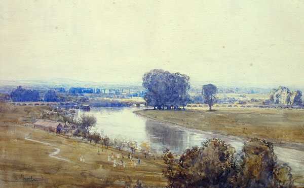 Panoramaudsigt (akvarel på papir) af Arthur Streeton
