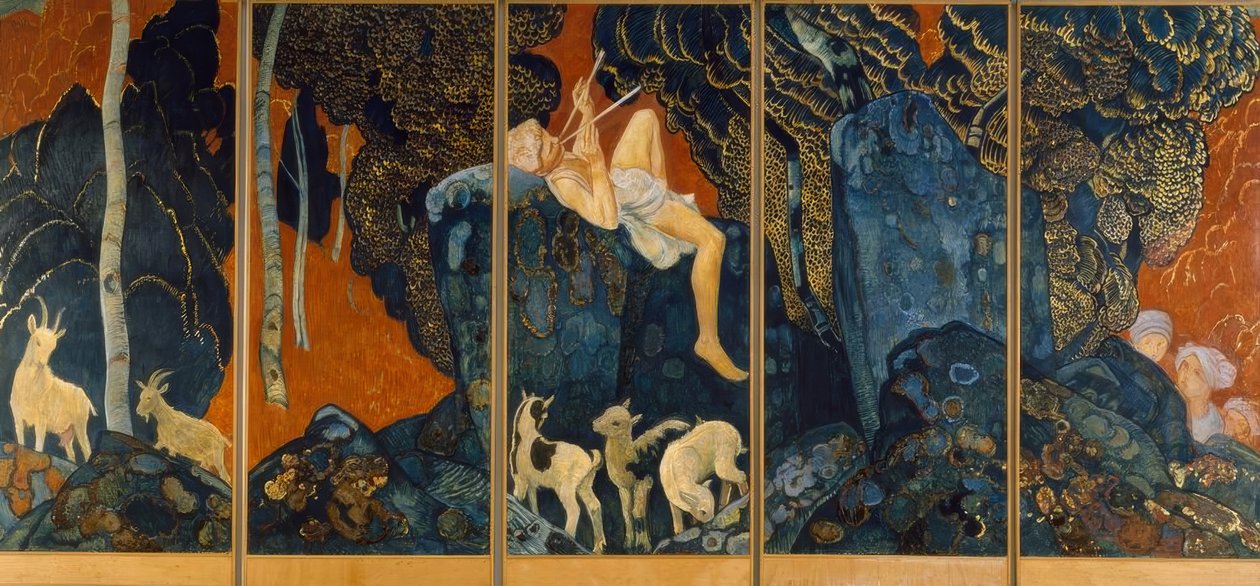 Hyrde spiller på fløjte af Ernest Bieler