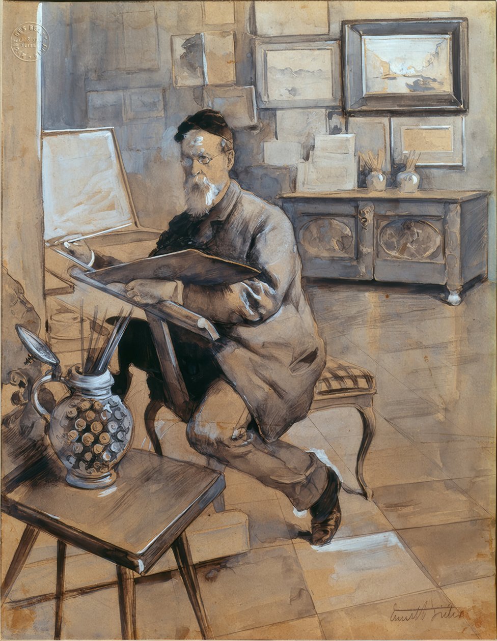 Maleren Bocion i sit atelier af Ernest Bieler
