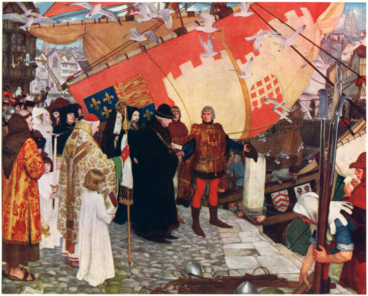 John og Sebastian Cabots afgang fra Bristol i 1497, c1900-1930 af Ernest Board