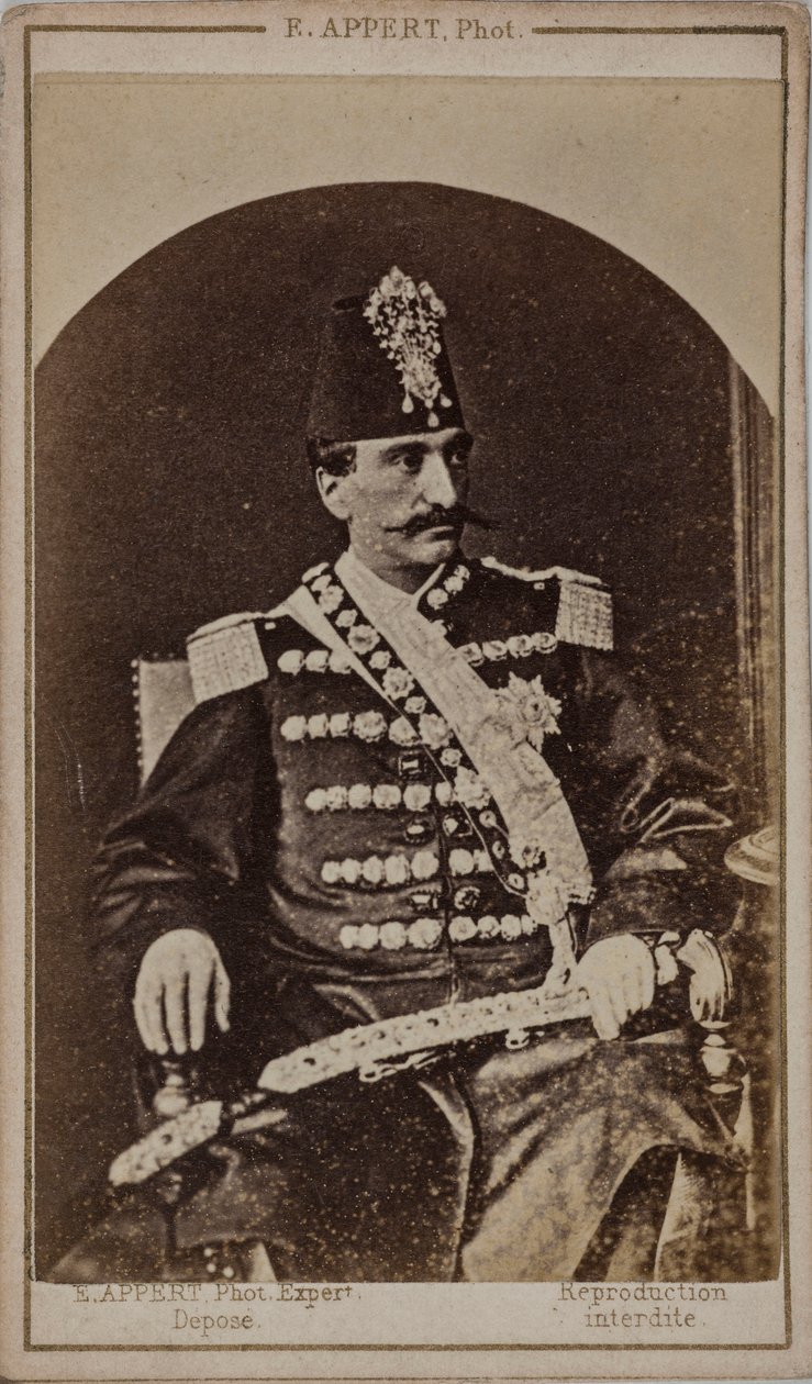 Portræt af Nasser al-Din Shah Qajar 1831–1896, kejser af Persien, s. 1870. af Ernest Charles Appert