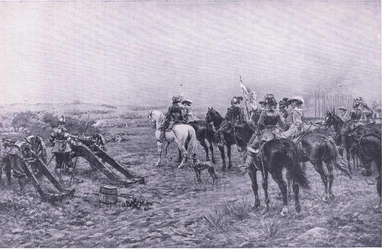 Prins Rupert ved slaget ved Marston, 2. juli 1644, illustration fra britiske slag på land og hav, 1915 af Ernest Crofts