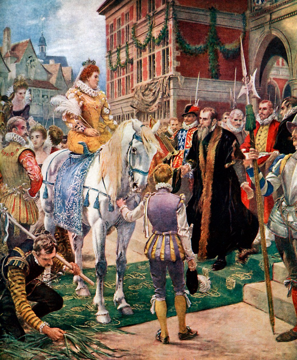 Dronning Elizabeth åbner Royal Exchange i 1570, c1920. af Ernest Crofts