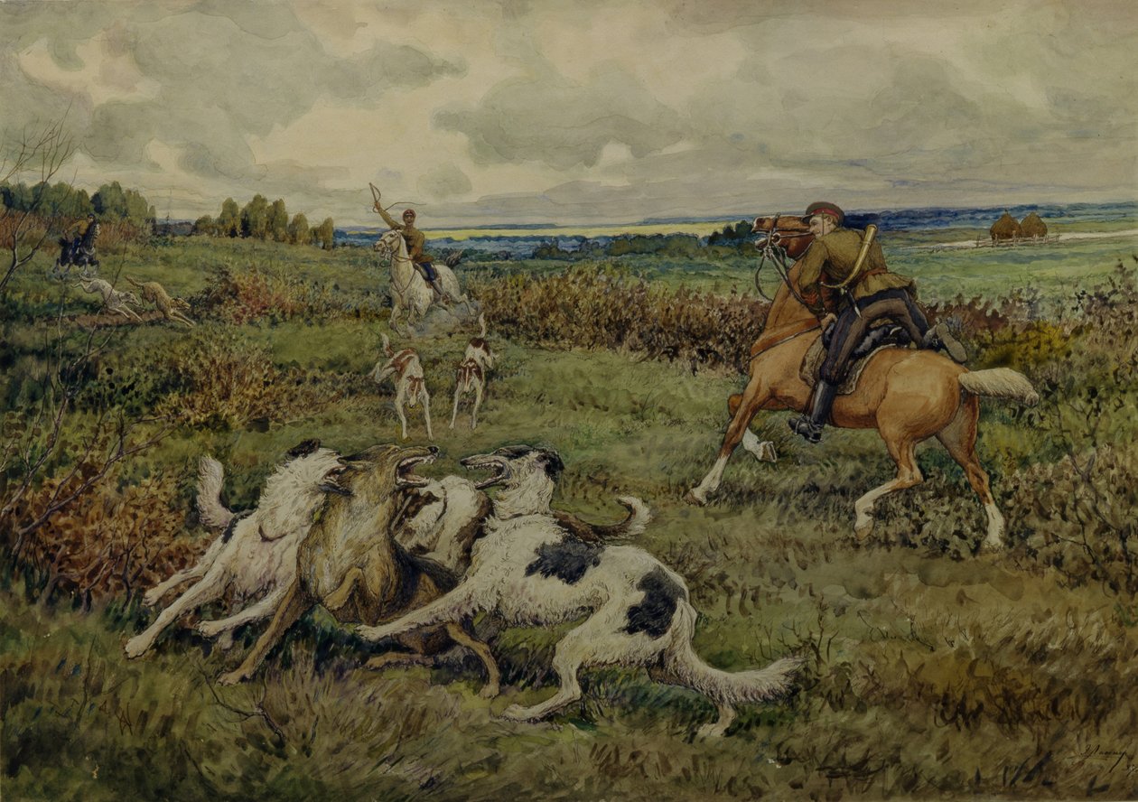 Jagt med Borzois, 1937 af Ernest Ernestovich Lissner