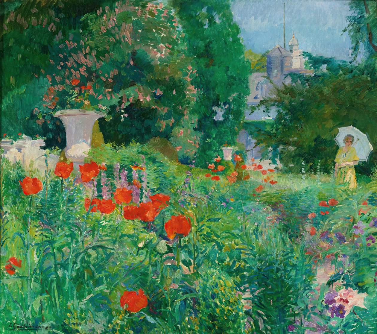 Elegant i en mark af valmuer af Ernest Godfrinon