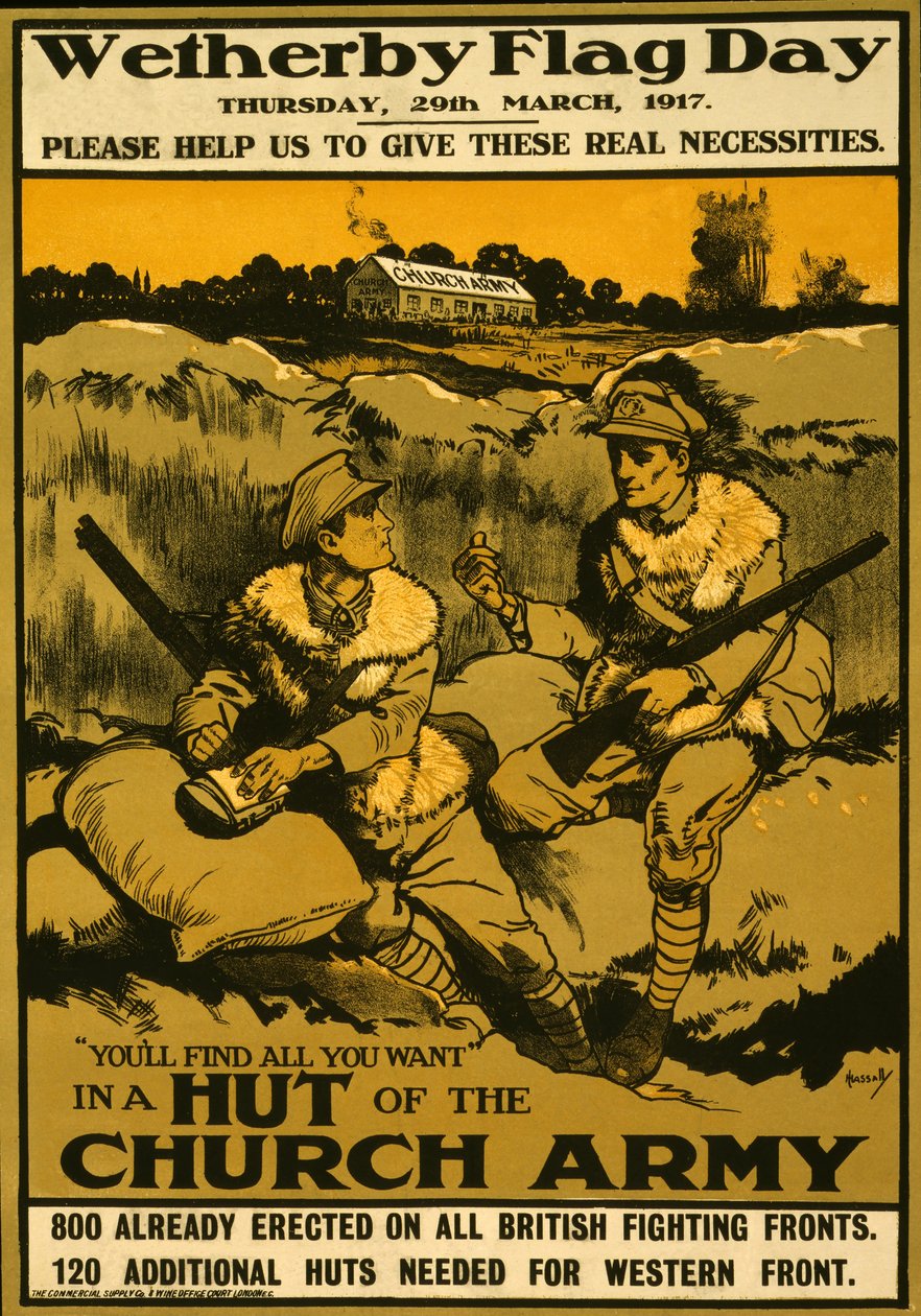 Plakat til Wetherby Flag Day, torsdag den 29. marts, 1917, pub. 1917 af Ernest Hasseldine