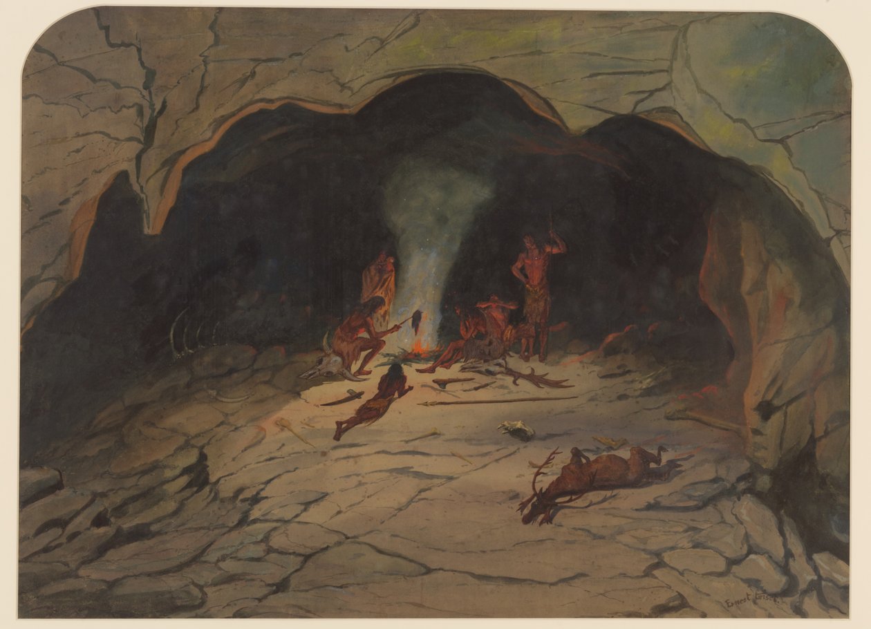 Forhistorisk scene, 1871 af Ernest Henry Griset