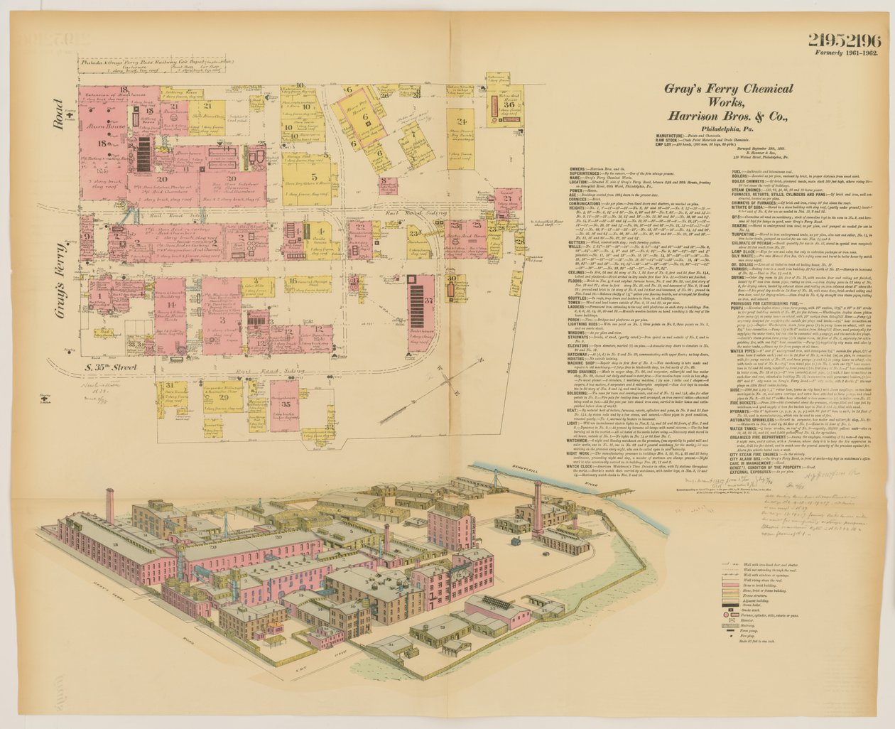 Grays Ferry Chemical Works, Grays Ferrry Rd. (nordsiden) mellem Thirty-fourth St. og Thirty-sixth St., Hexamer General Surveys, 1888 af Ernest Hexamer