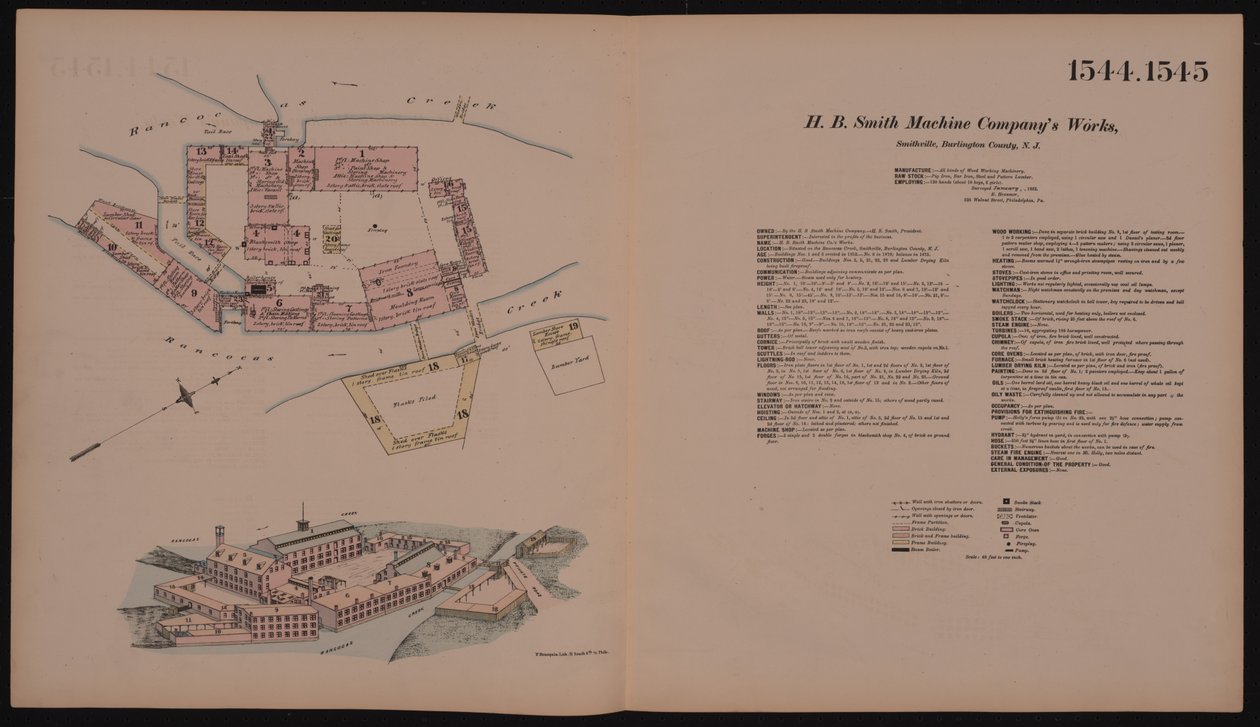 H.B. Smith Machine Companys Works, Smithville, Burlington, New Jersey, Hexamer General Survey, 1881 af Ernest Hexamer