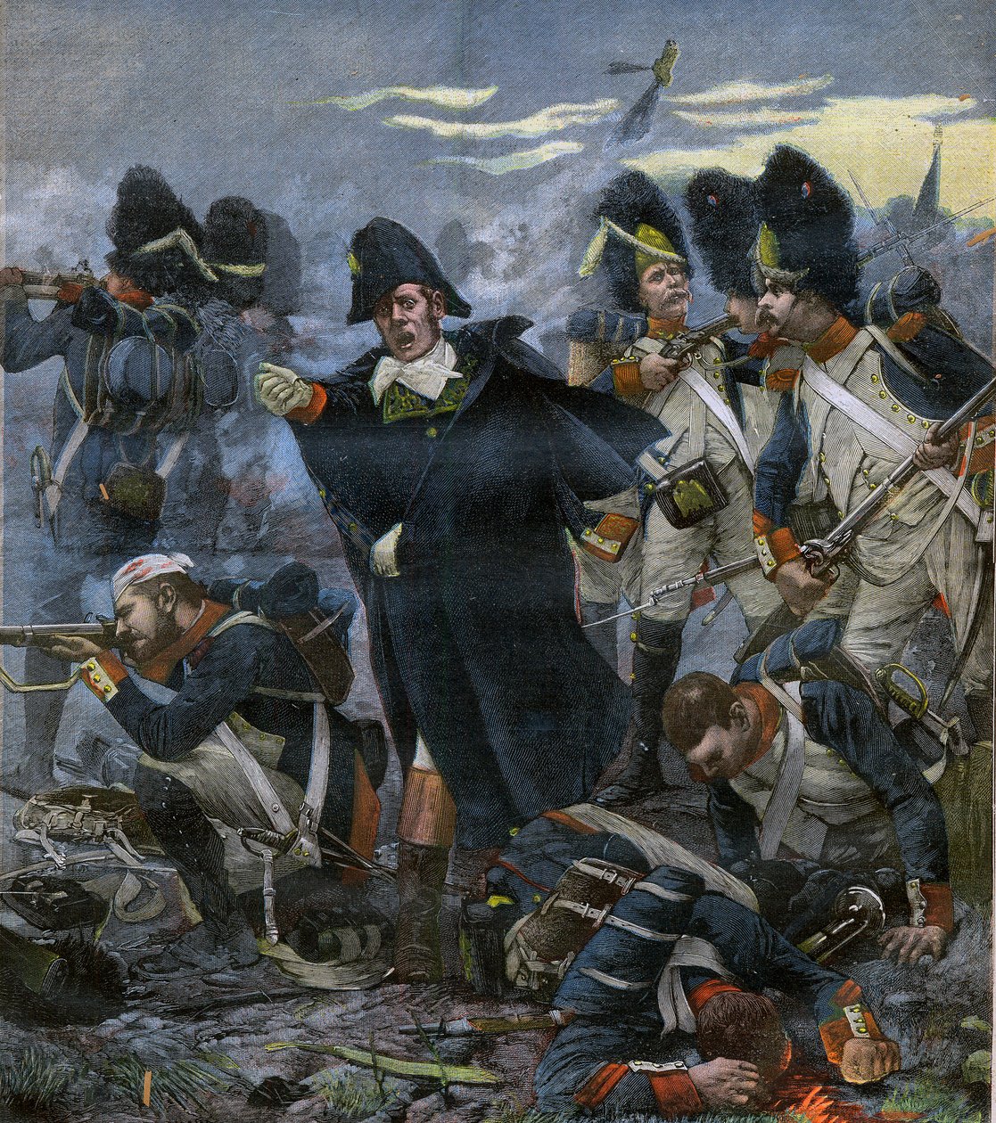 General Pierre Cambronne (1770-1842) sammen med sine tropper i slaget ved Waterloo - gravering efter Delahaye, Ernest Jean (1855-1921) - af Ernest Jean Delahaye