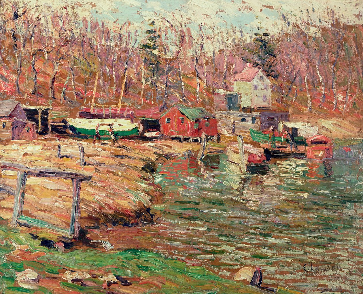 Harlem River Scene (olie på masonit) af Ernest Lawson
