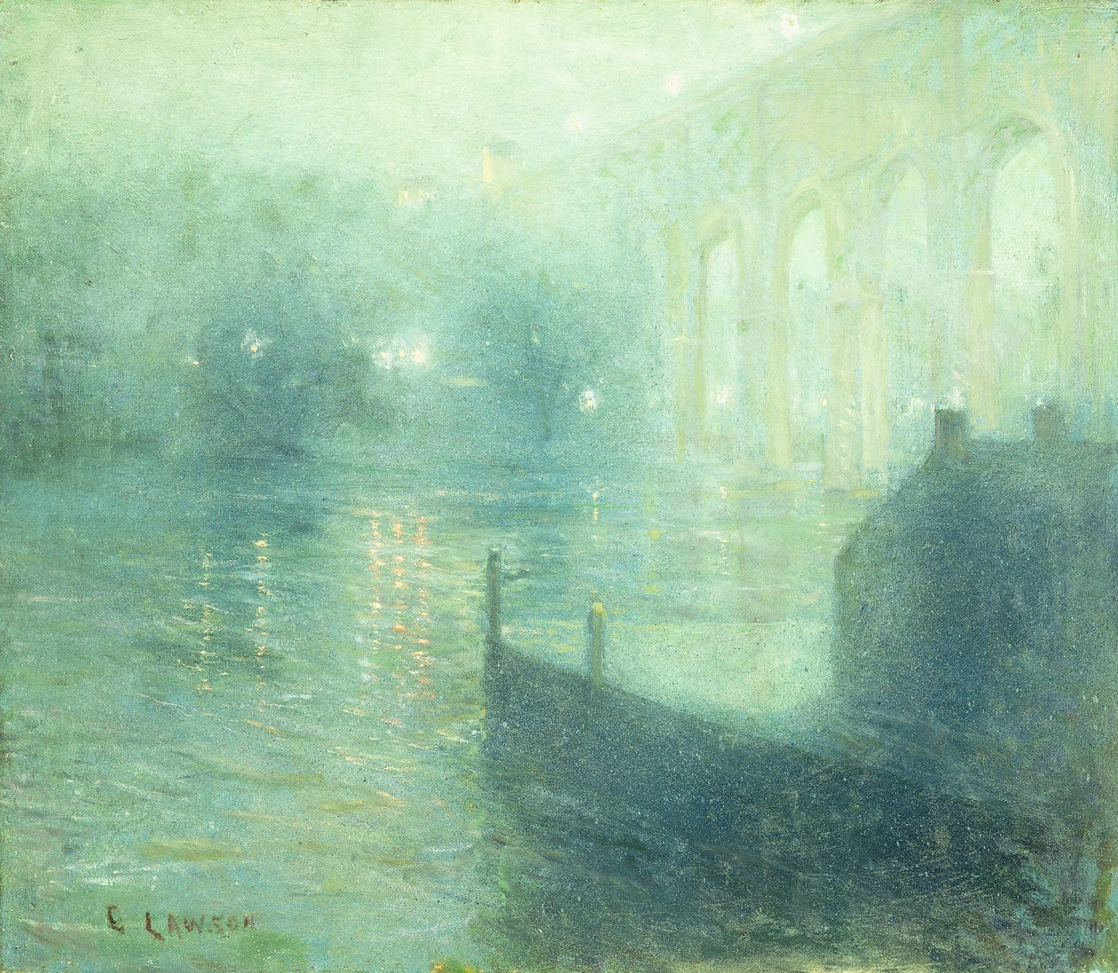 Harlem River om natten af Ernest Lawson