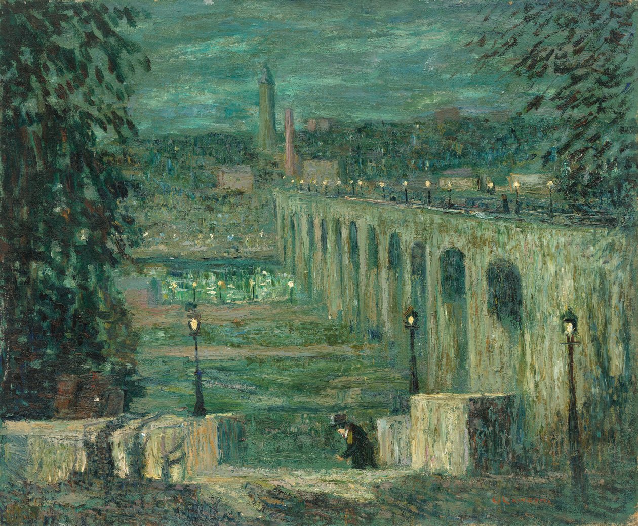 High Bridge at Night, New York City af Ernest Lawson