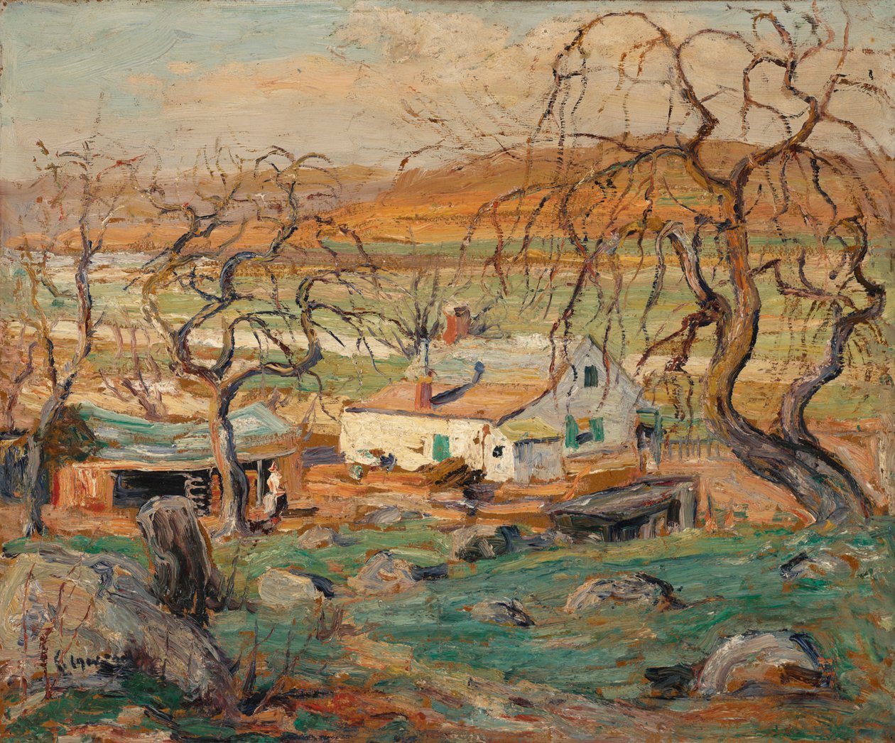 Landskab med knudrede træer af Ernest Lawson