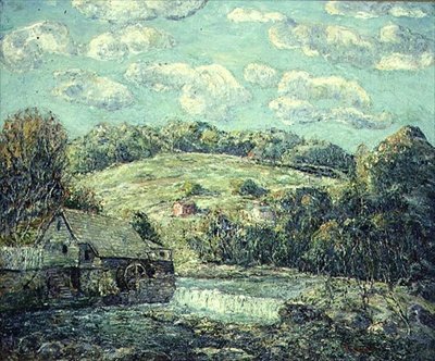 The Old Mill, Wilton, Connecticut (olie på lærred) af Ernest Lawson