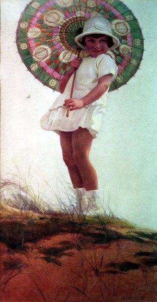 Portræt af kunstnerens datter med en parasol (akvarel) af Ernest Longmate