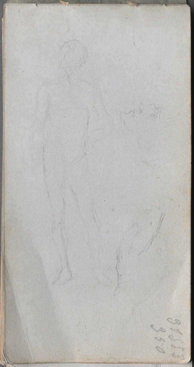 Skitsebog, side 100: Nøgen figur, profil af Ernest Meissonier