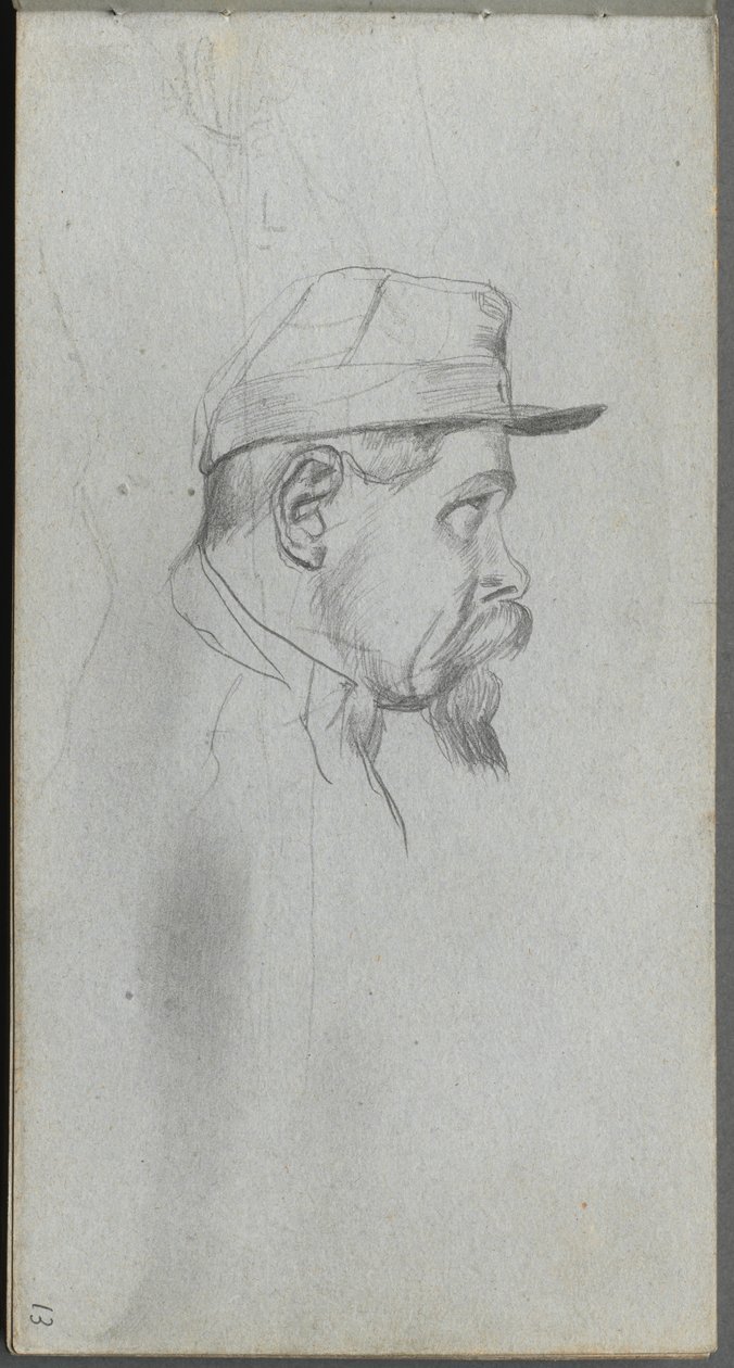 Skitsebog, side 13: Buste af en mand i profil. af Jean Louis Ernest Meissonier