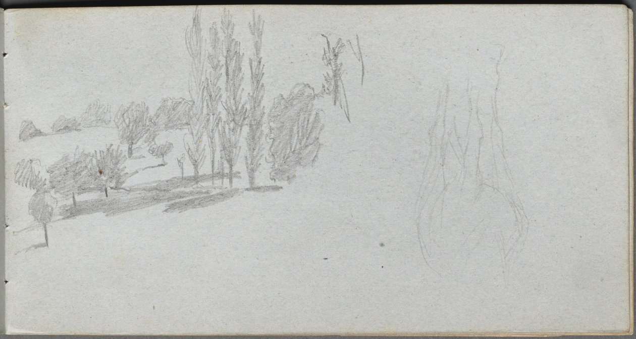 Skitsebog, side 18: Studie af en hest og landskabsstudie af Ernest Meissonier