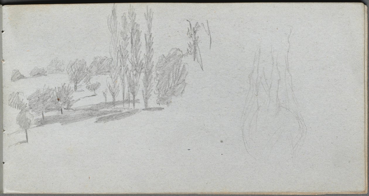 Skitsebog, side 18: Studie af et heste- og landskabsstudie. af Jean Louis Ernest Meissonier