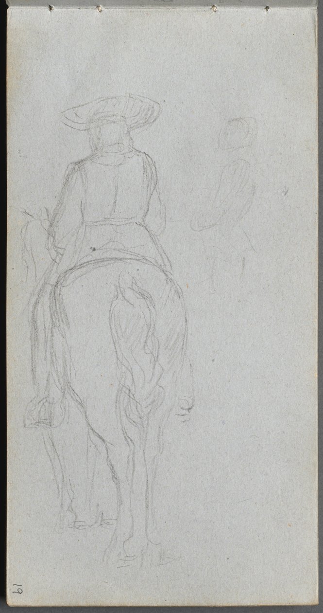 Skitsebog, side 19: Studie af en skikkelse på hesteryg set bagfra. af Jean Louis Ernest Meissonier