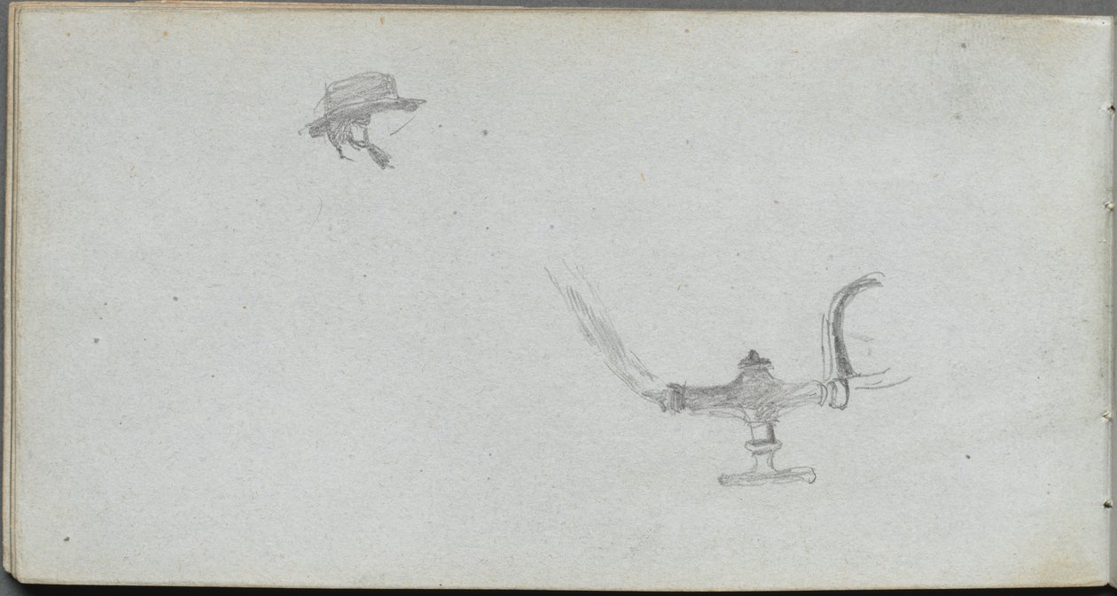Skitsebog, side 26: Studie af et hoved og en lampe. af Jean Louis Ernest Meissonier